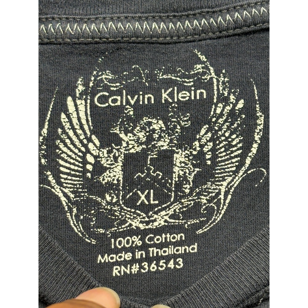 Calvin Klein Mens XL Eagle Graphic T Black Silver Sun Print Crewneck Cotton - Picture 2 of 8